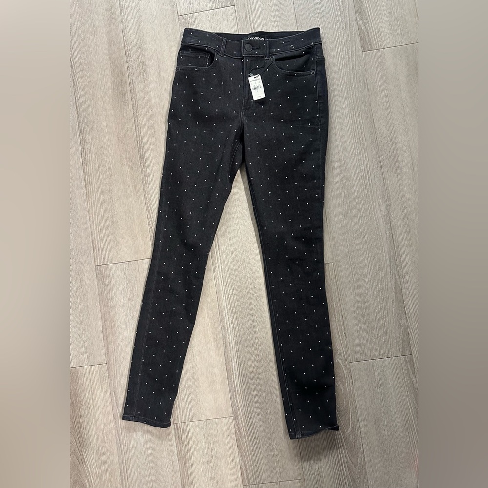 NWOT Express 6 high rise rhinestone jeans.